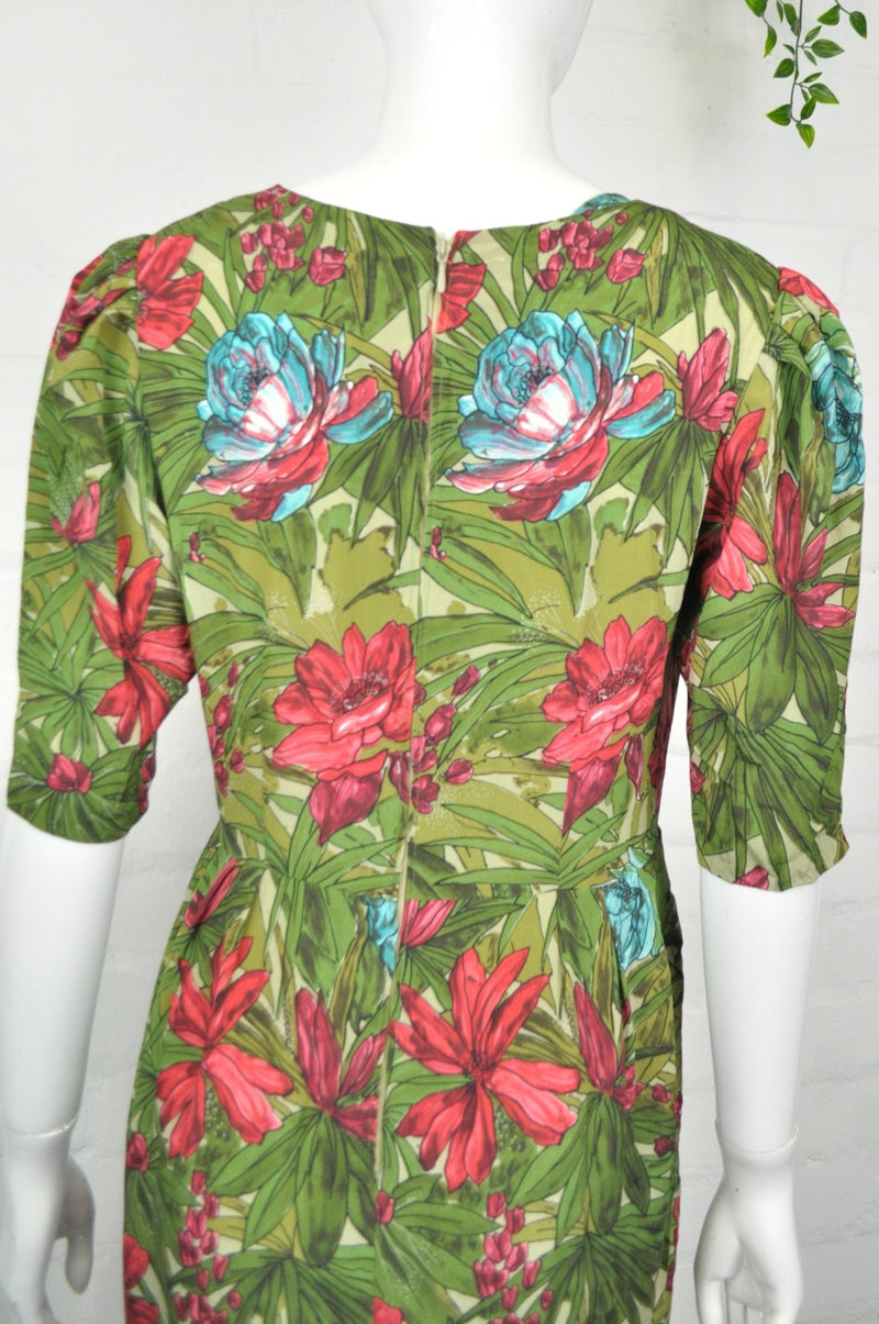 Vintage 70's 80's Green Floral Wrap Effect Dress 12 - Minimum Mouse