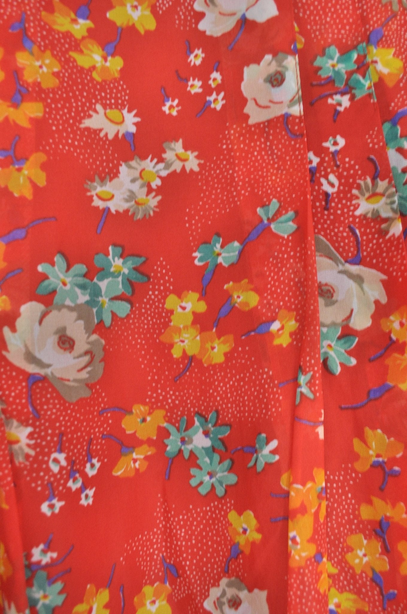 Vintage 70's 80's Red Floral Midi Skirt 14 - Minimum Mouse