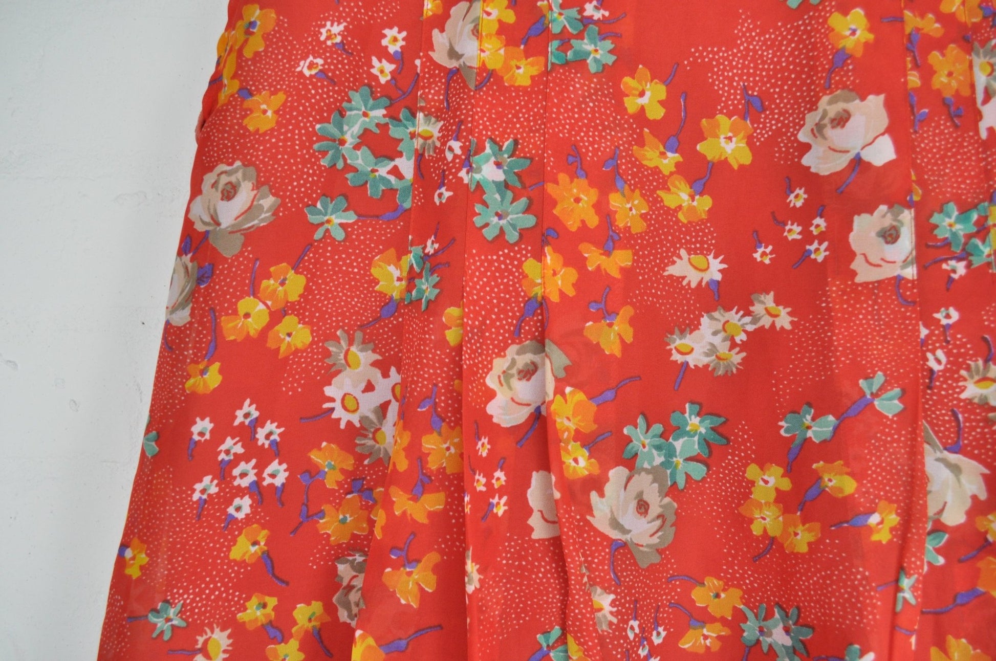 Vintage 70's 80's Red Floral Midi Skirt 14 - Minimum Mouse