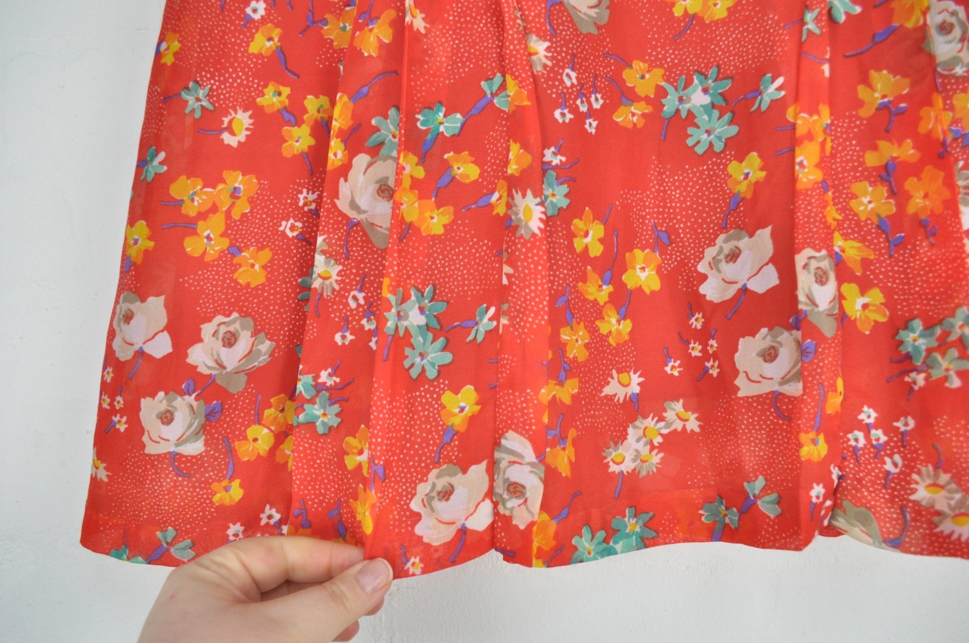Vintage 70's 80's Red Floral Midi Skirt 14 - Minimum Mouse