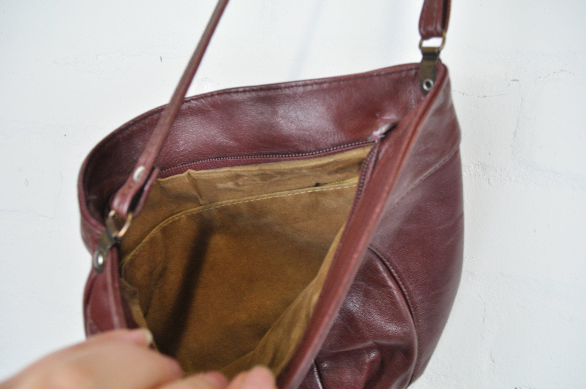 Burgundy handbag hotsell leather