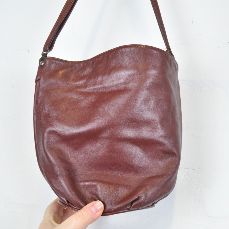 Vintage 70's Deep Burgundy Leather Shoulder Bag - Minimum Mouse
