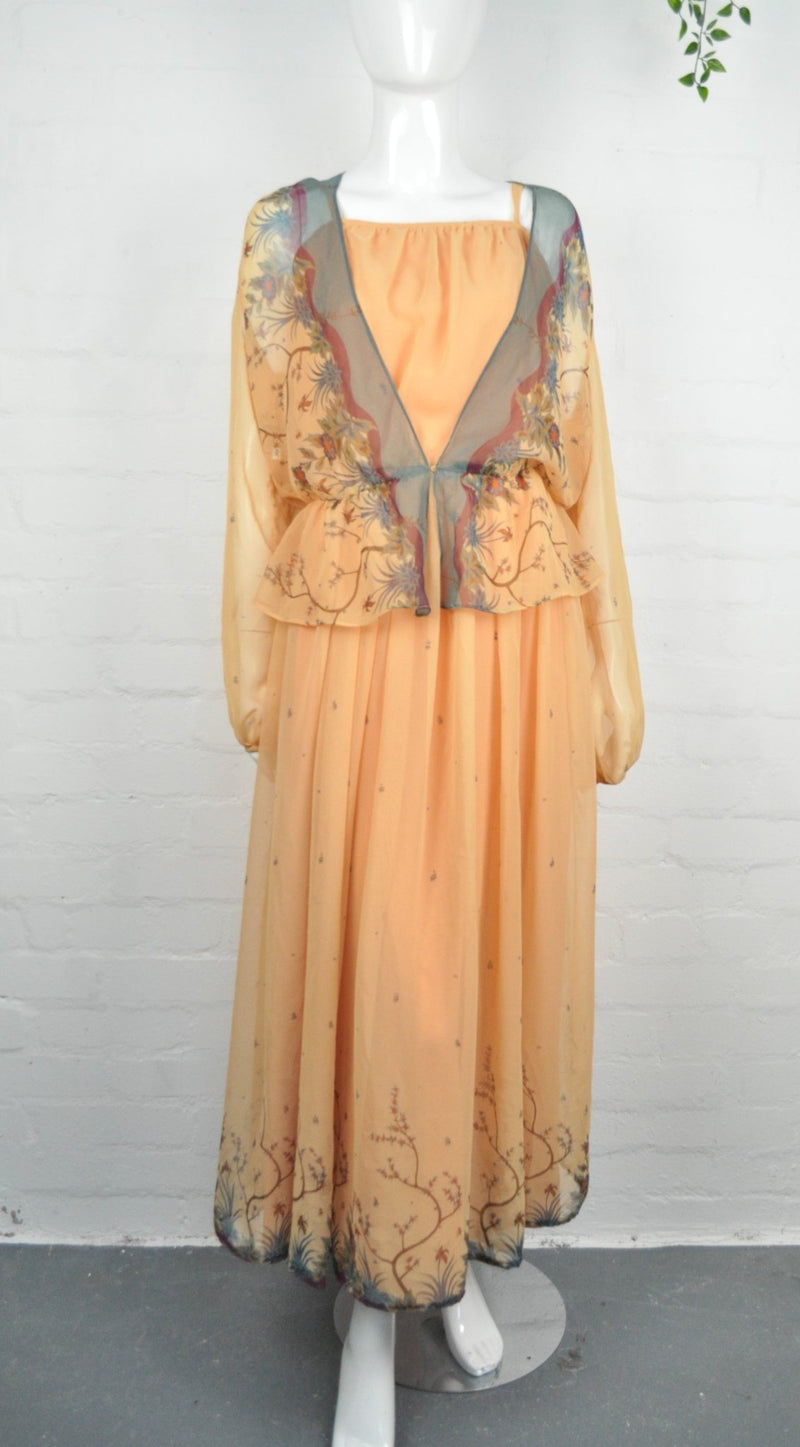 Vintage 70's Peach Maxi Dress and Jacket 10-12 - Minimum Mouse