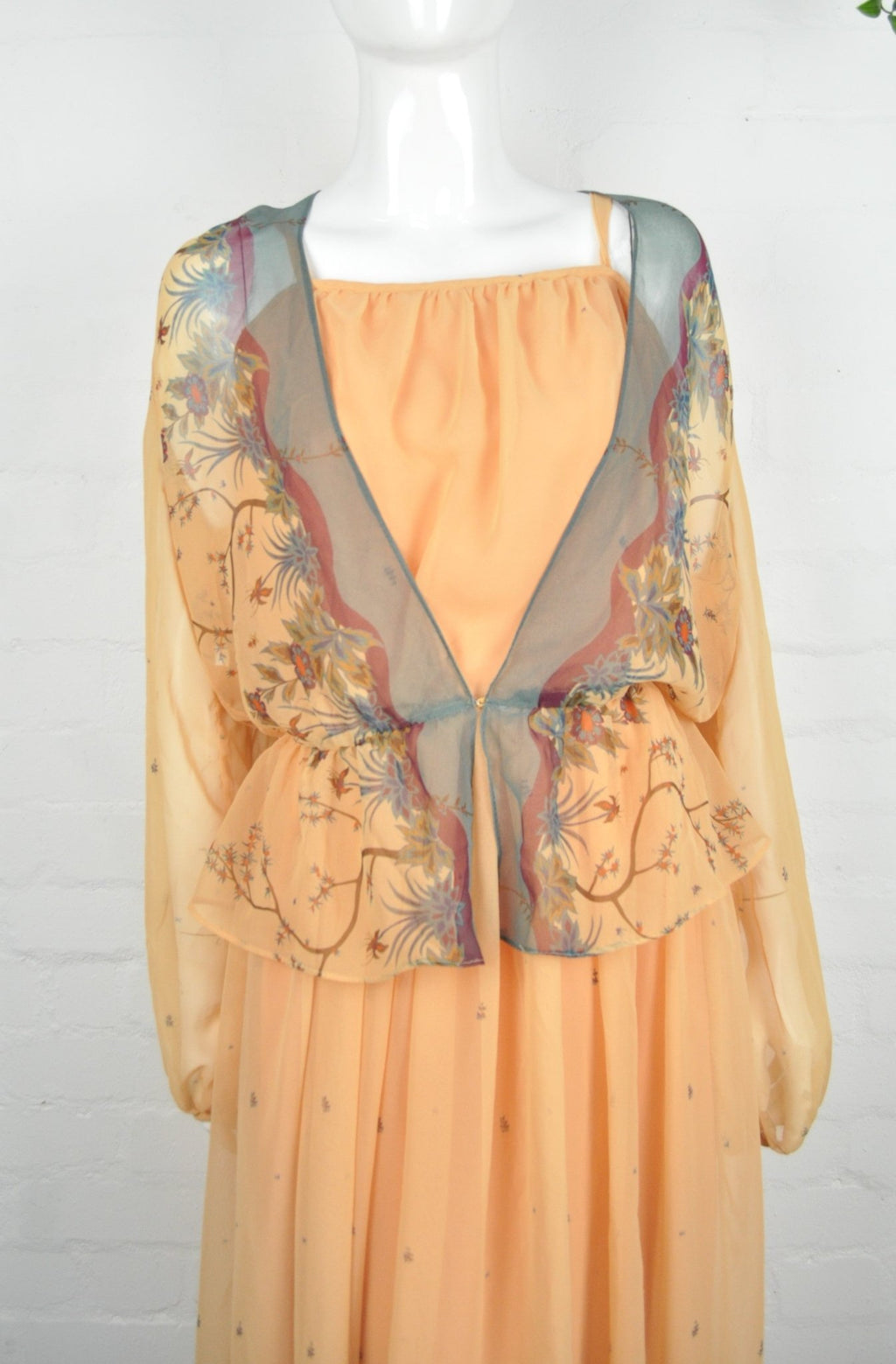 Vintage 70's Peach Maxi Dress and Jacket 10-12 - Minimum Mouse