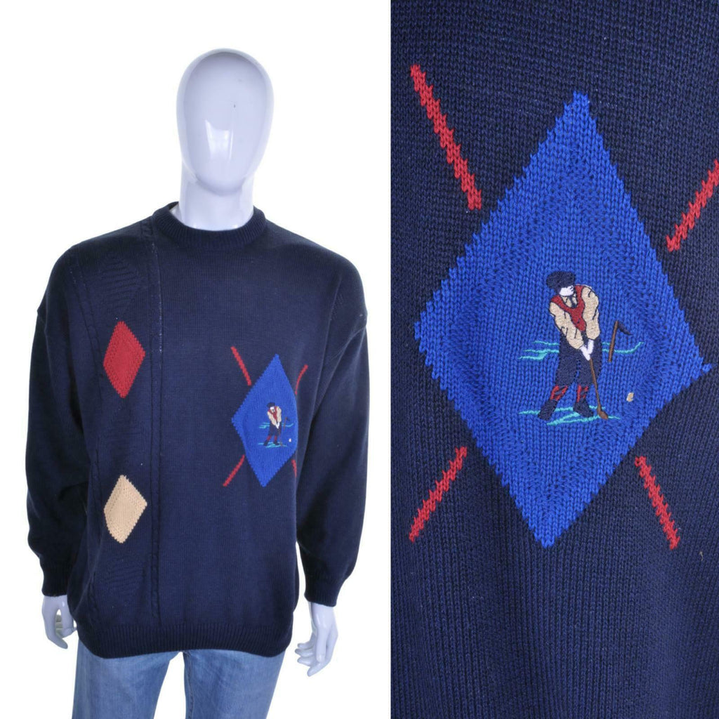 Vintage 80s Argyll Diamond Golf Jumper XL - Minimum Mouse