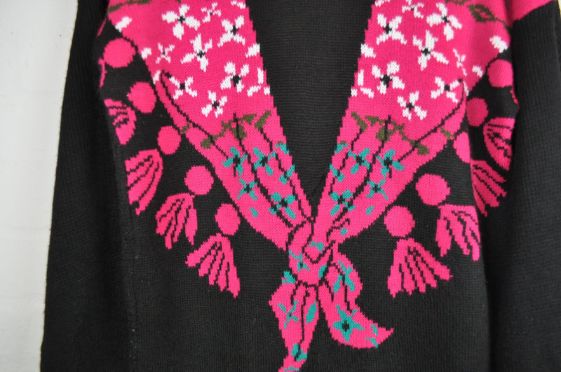 Vintage 80's Black Pink Patterned Jumper - Minimum Mouse
