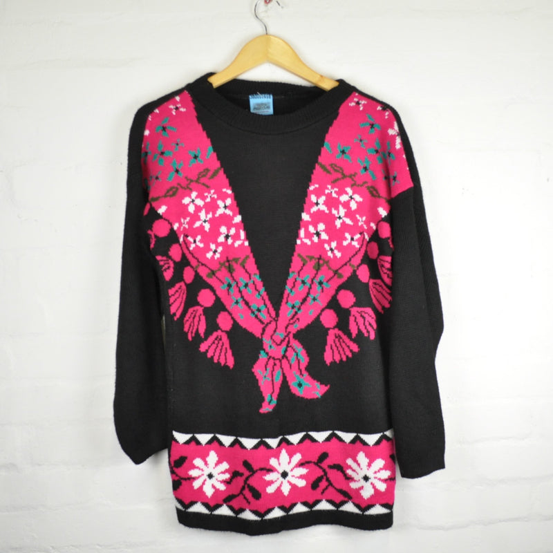 Vintage 80's Black Pink Patterned Jumper - Minimum Mouse