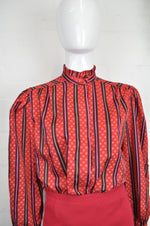 Vintage 80's Frill Collar Red Stripe Blouse 12 - Minimum Mouse