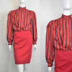 Vintage 80's Frill Collar Red Stripe Blouse 12 - Minimum Mouse