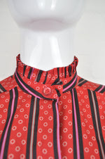 Vintage 80's Frill Collar Red Stripe Blouse 12 - Minimum Mouse