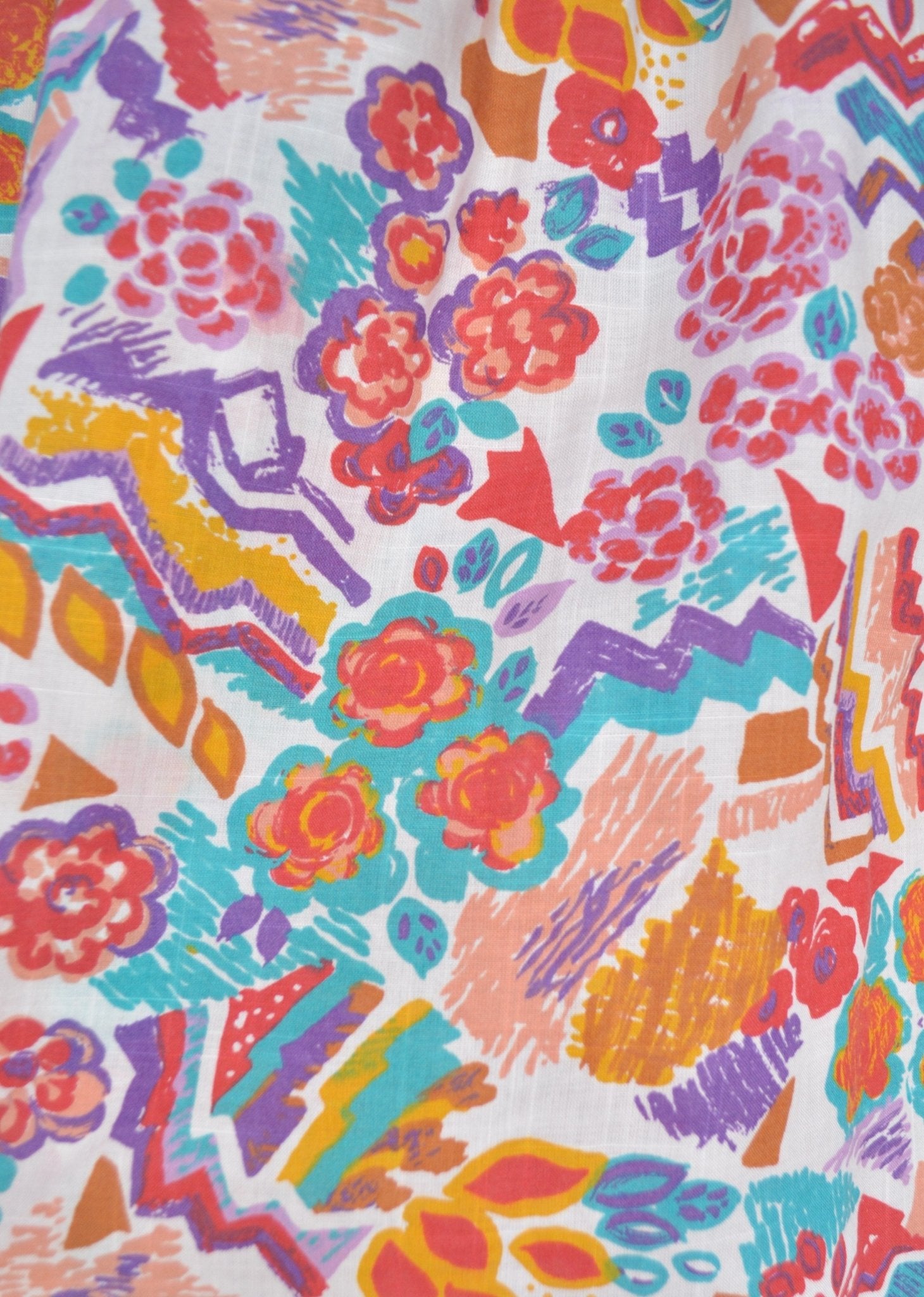 Vintage 80's Graphic Tropical Print Pleated Midi Skirt 10-12 - Minimum Mouse