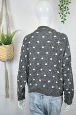 Vintage 80's Grey Bow Pattern Cardigan M - Minimum Mouse