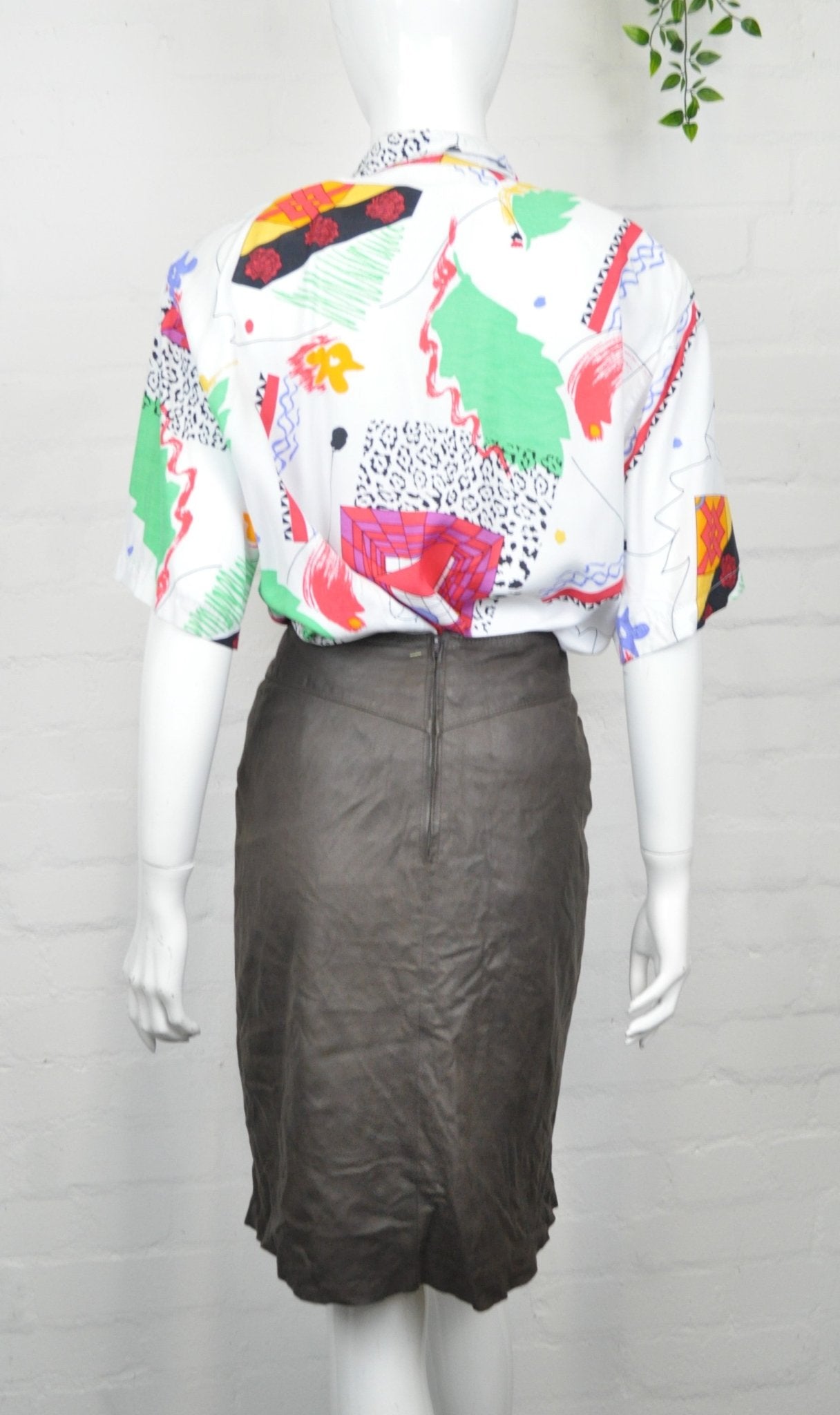 Vintage 80's Grey Leather Pencil Skirt 12 - Minimum Mouse