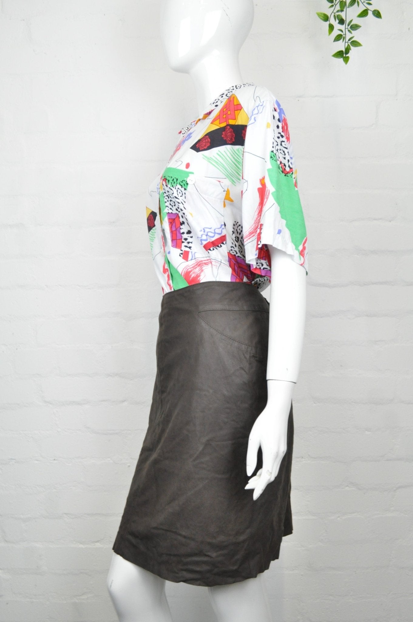 Vintage 80's Grey Leather Pencil Skirt 12 - Minimum Mouse