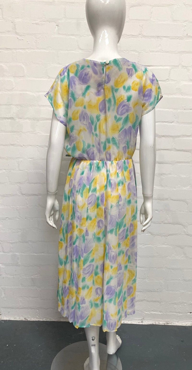 Vintage 80's Lilac and Lemon Print Dress 12-14 - Minimum Mouse