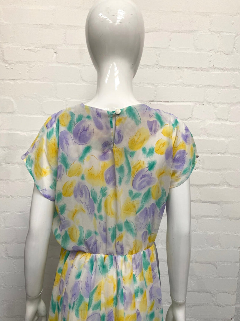 Vintage 80's Lilac and Lemon Print Dress 12-14 - Minimum Mouse