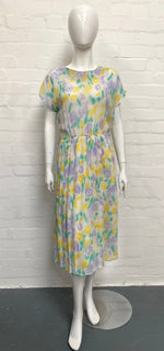 Vintage 80's Lilac and Lemon Print Dress 12-14 - Minimum Mouse