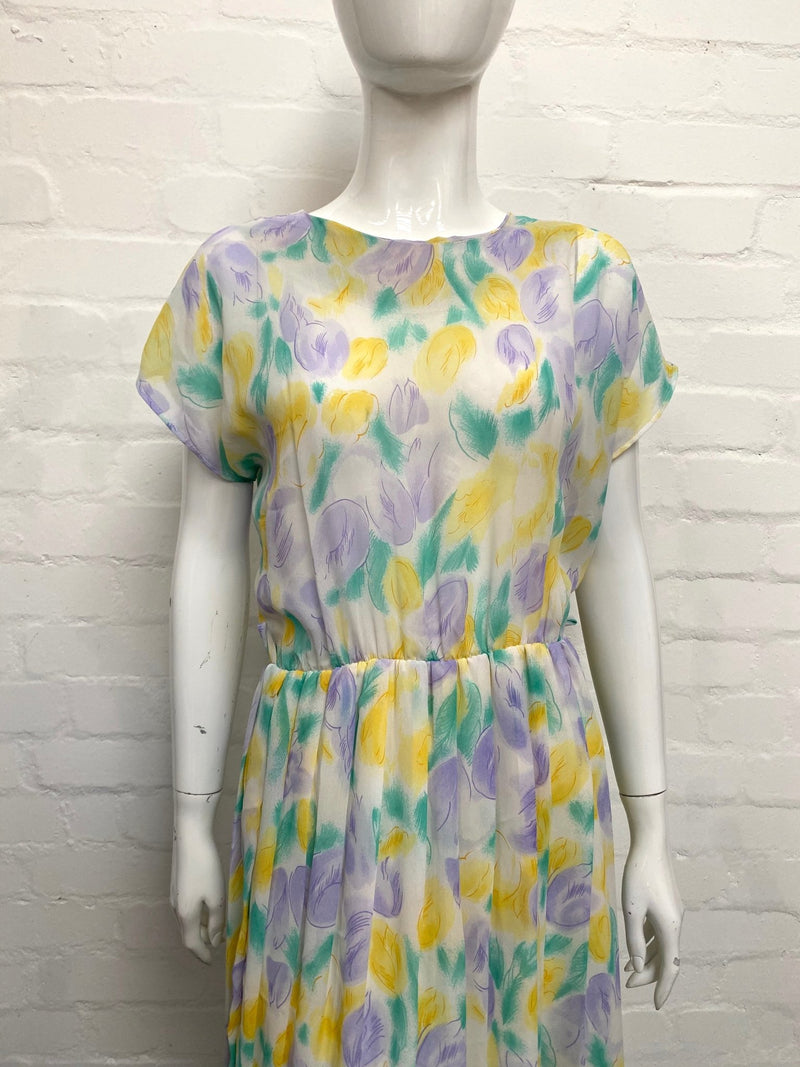 Vintage 80's Lilac and Lemon Print Dress 12-14 - Minimum Mouse