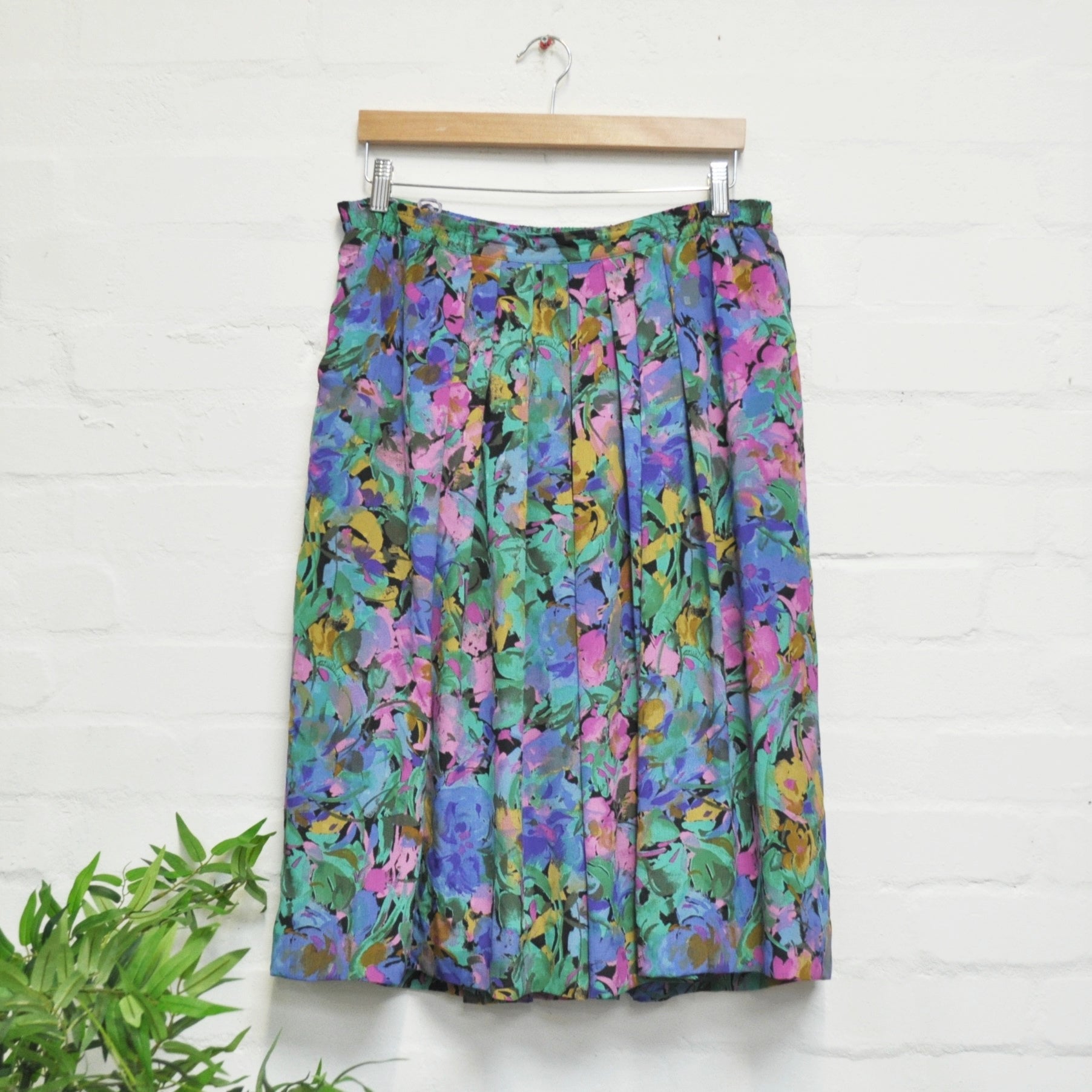 Vintage 80's Purple Floral Print Midi Skirt 14-16 - Minimum Mouse