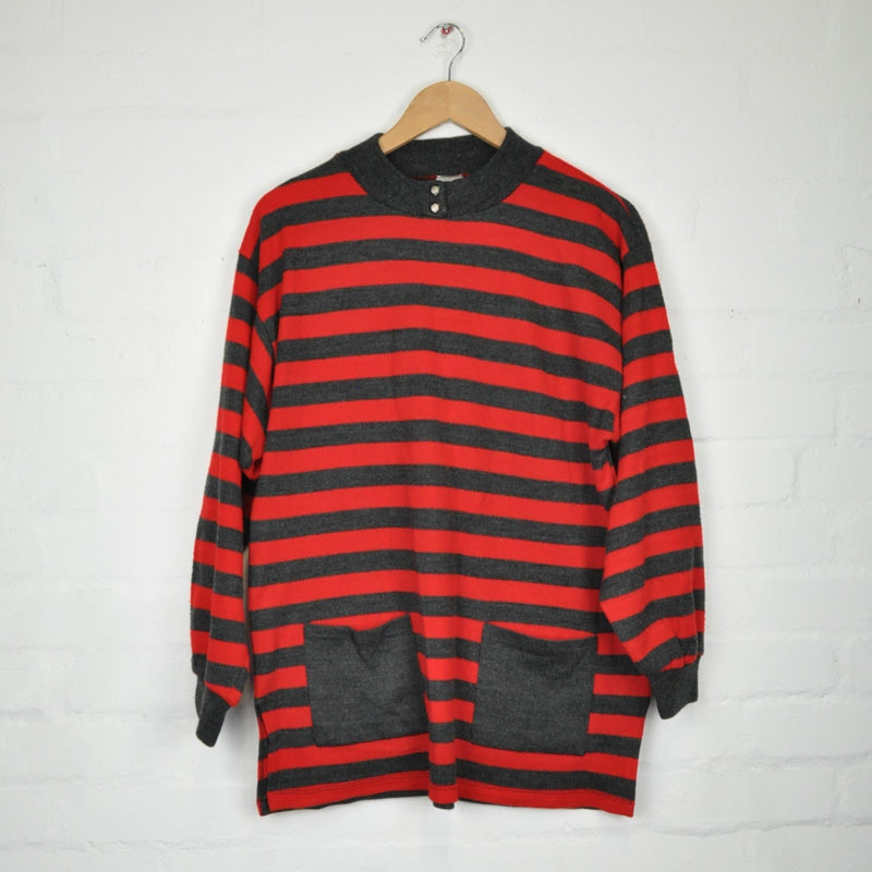 Vintage 80's Red and Grey Stripe Jumper - Minimum Mouse