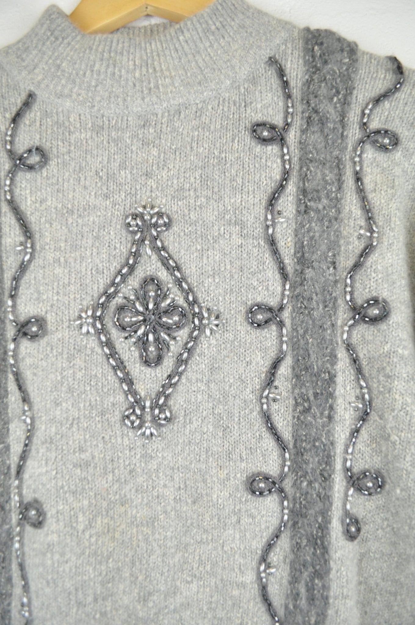 Vintage 80's Soft Grey Beaded Jumper - Minimum Mouse