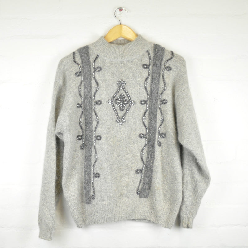 Vintage 80's Soft Grey Beaded Jumper - Minimum Mouse