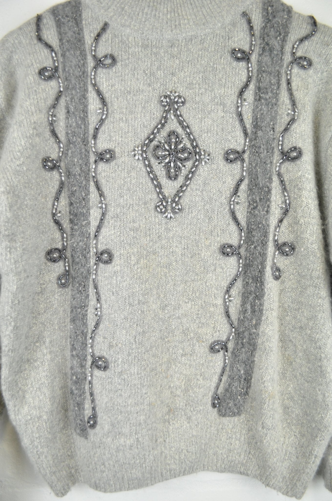 Vintage 80's Soft Grey Beaded Jumper - Minimum Mouse