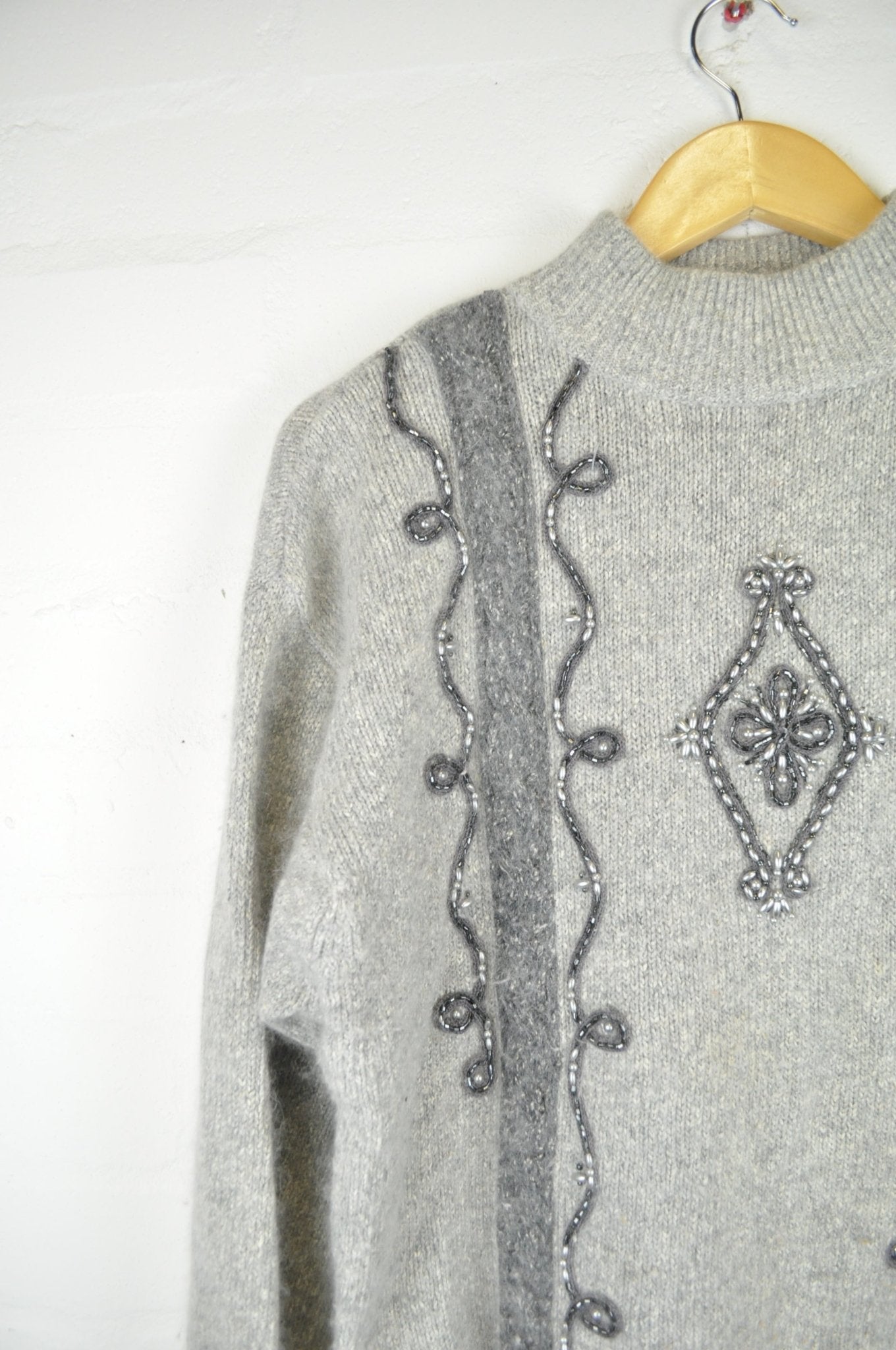 Vintage 80's Soft Grey Beaded Jumper - Minimum Mouse