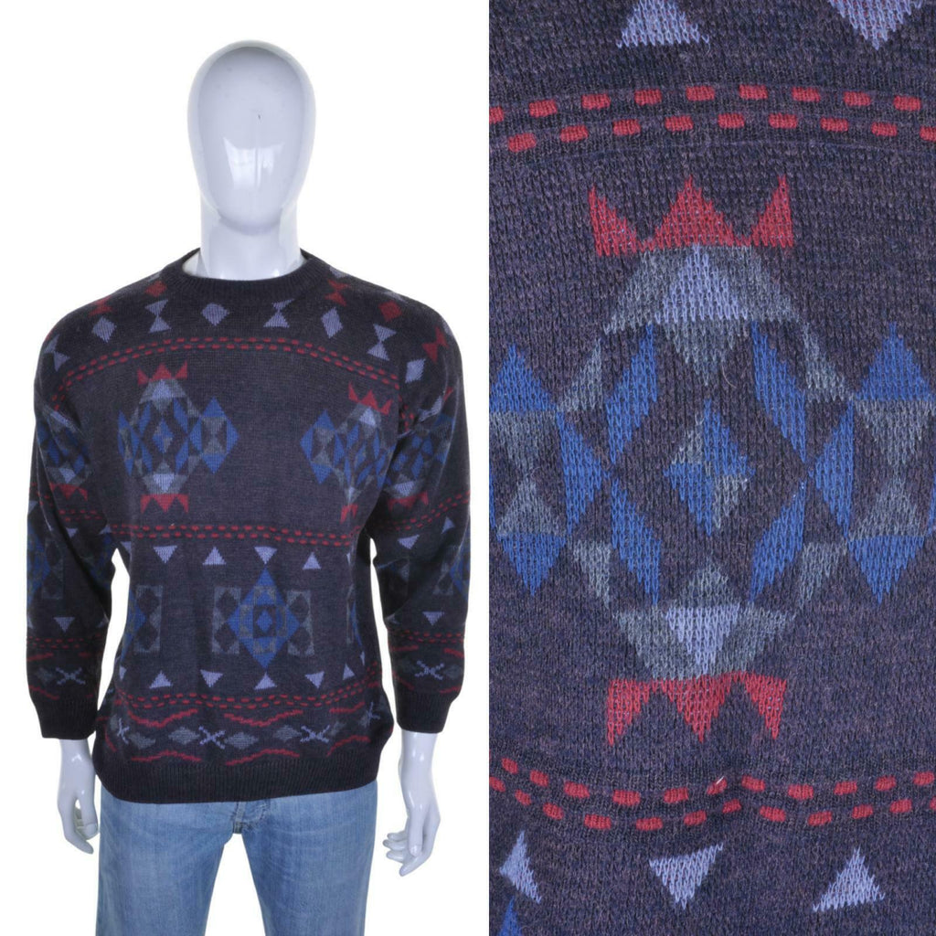 Vintage 90s Aztec Print Wool Jumper L - Minimum Mouse