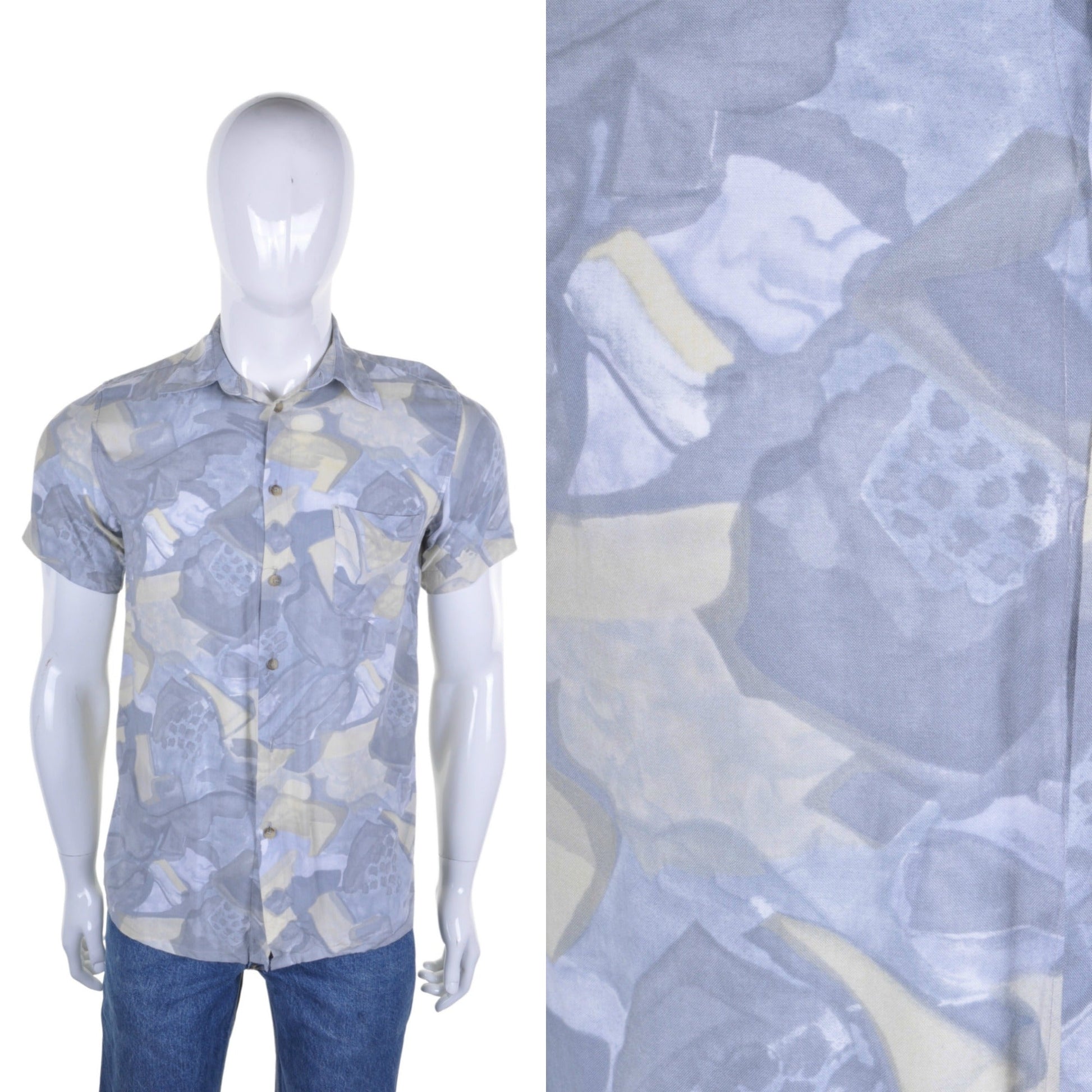 Vintage 90s Jazzy Print Silky Shirt S - Minimum Mouse