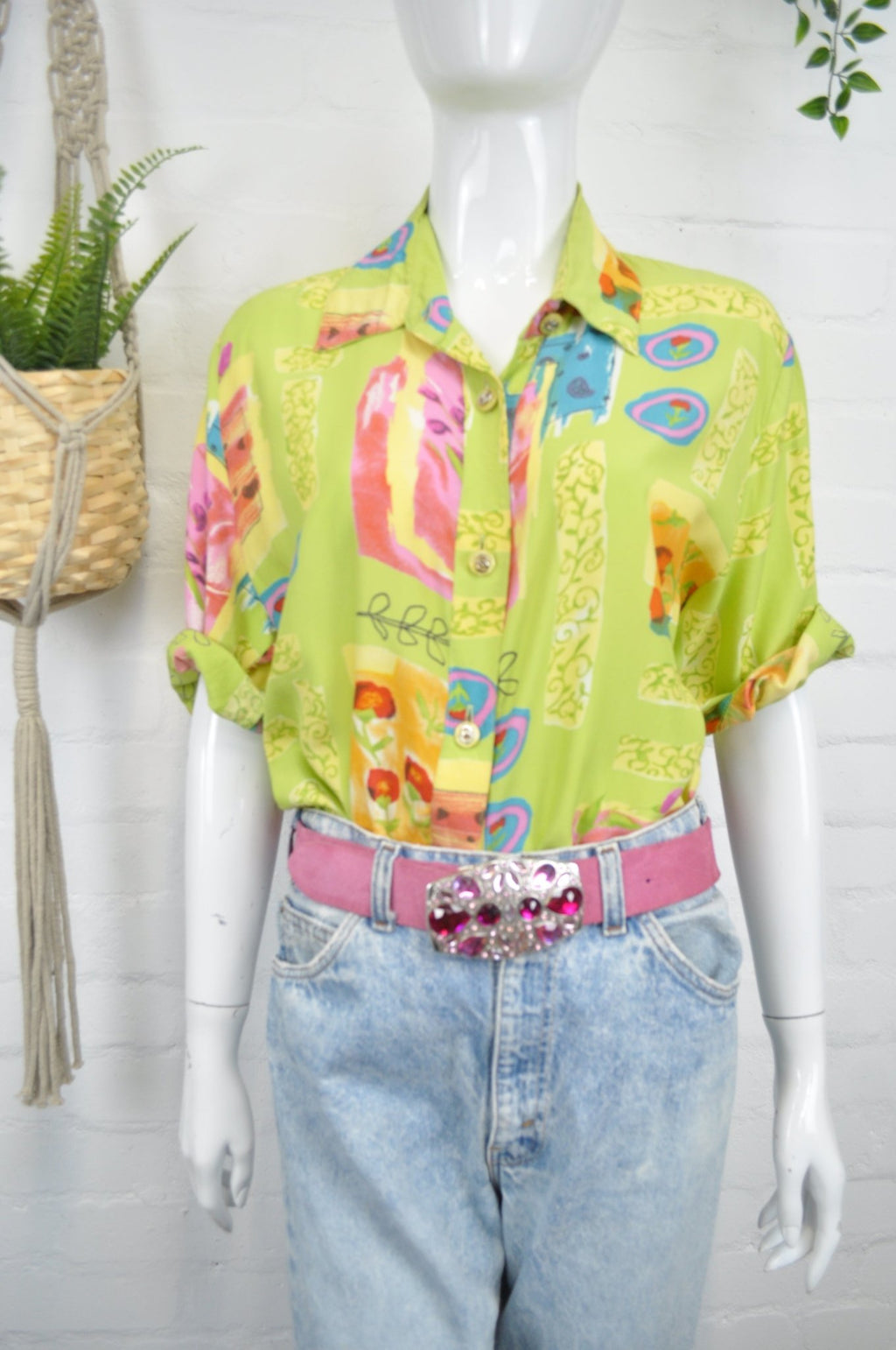 Vintage 90's Lime Green Graphic Print Shirt 12-14 - Minimum Mouse