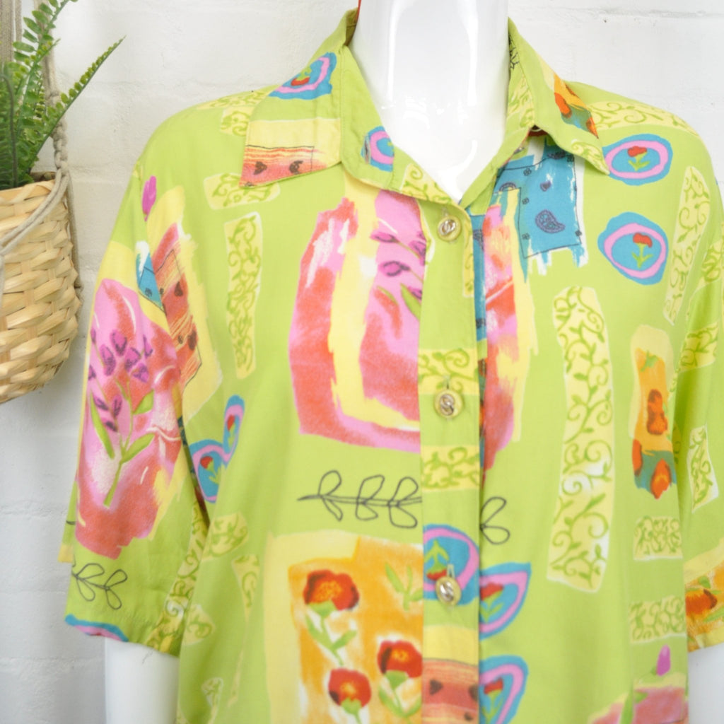 Vintage 90's Lime Green Graphic Print Shirt 12-14 - Minimum Mouse