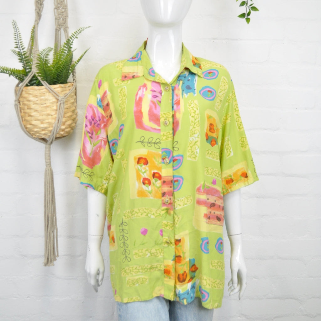 Vintage 90's Lime Green Graphic Print Shirt 12-14 - Minimum Mouse