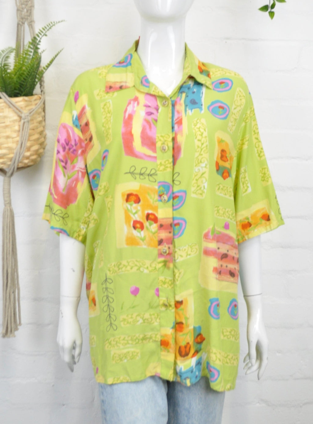Vintage 90's Lime Green Graphic Print Shirt 12-14 - Minimum Mouse