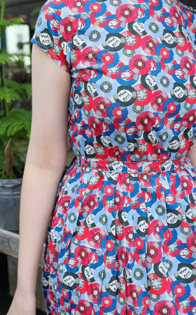 Vinyl Records Dress in Slate by Run and Fly - Minimum Mouse