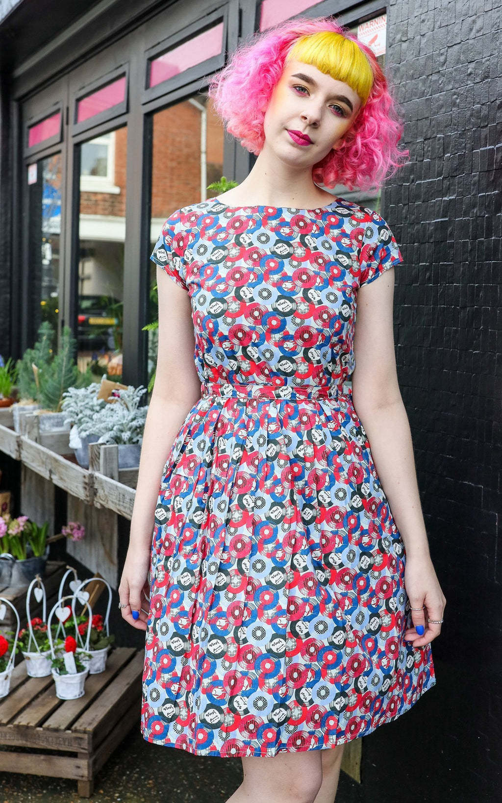 Vinyl Records Dress in Slate by Run and Fly - Minimum Mouse