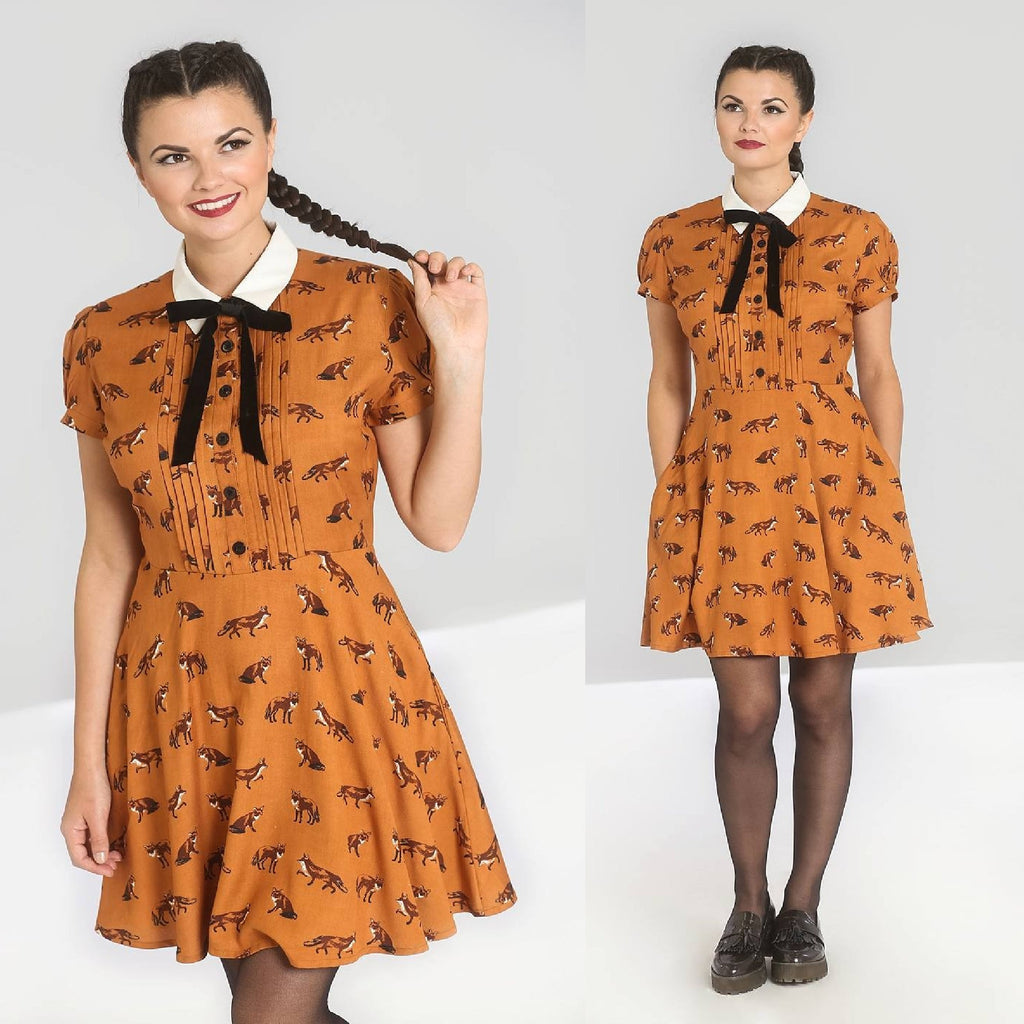 Vixey Fox Print Dress by Hell Bunny - Minimum Mouse