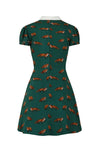 Vixey Fox Print Dress by Hell Bunny in Green - Minimum Mouse