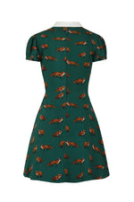 Vixey Fox Print Dress by Hell Bunny in Green - Minimum Mouse