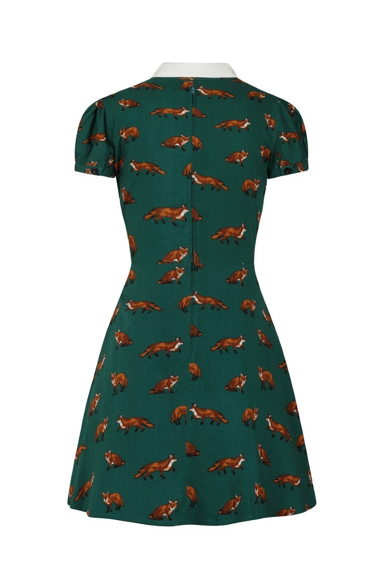 Vixey Fox Print Dress by Hell Bunny in Green - Minimum Mouse