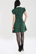 Vixey Fox Print Dress by Hell Bunny in Green - Minimum Mouse