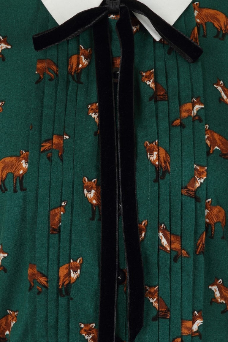 Vixey Fox Print Dress by Hell Bunny in Green - Minimum Mouse