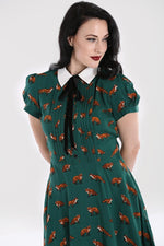 Vixey Fox Print Dress by Hell Bunny in Green - Minimum Mouse