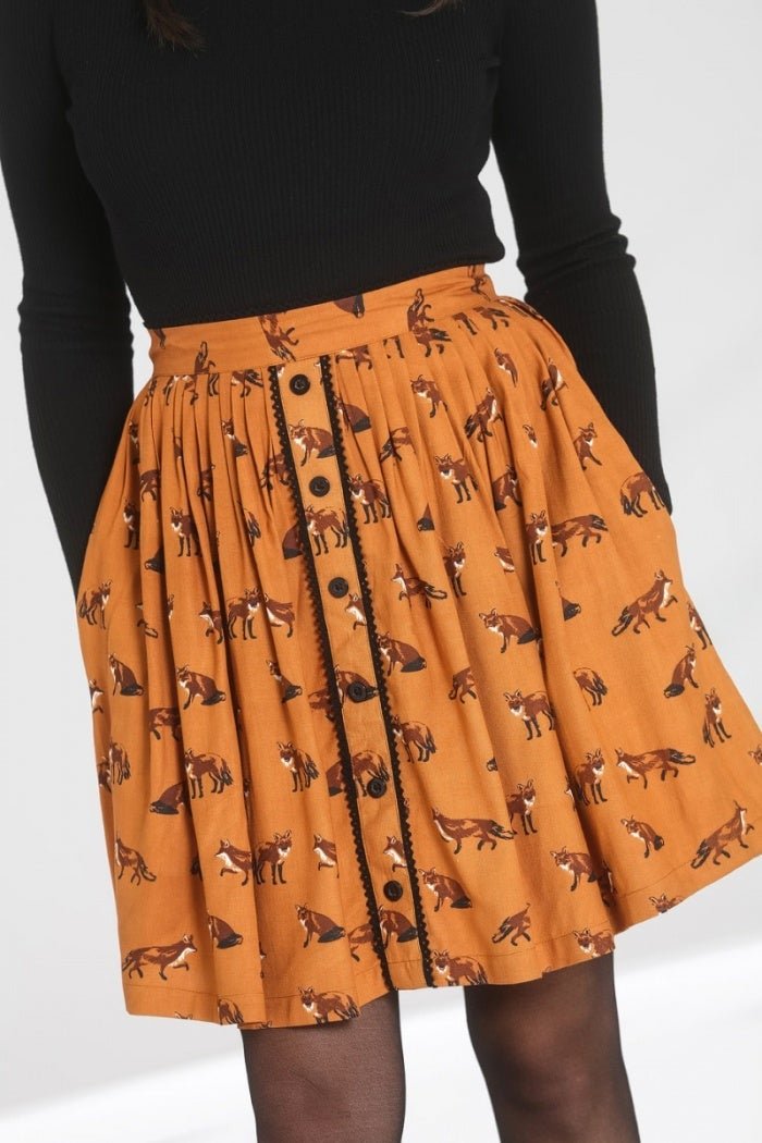 Vixey Fox Print Skirt by Hell Bunny in Brown - Minimum Mouse