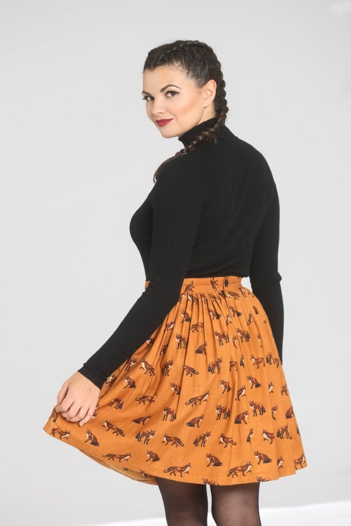 Vixey Fox Print Skirt by Hell Bunny in Brown - Minimum Mouse