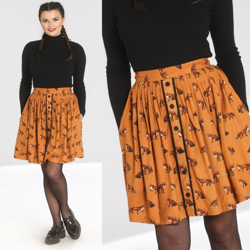 Vixey Fox Print Skirt by Hell Bunny in Brown - Minimum Mouse