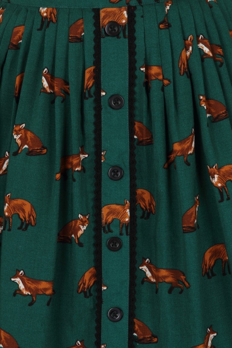 Vixey Fox Print Skirt by Hell Bunny in Green - Minimum Mouse