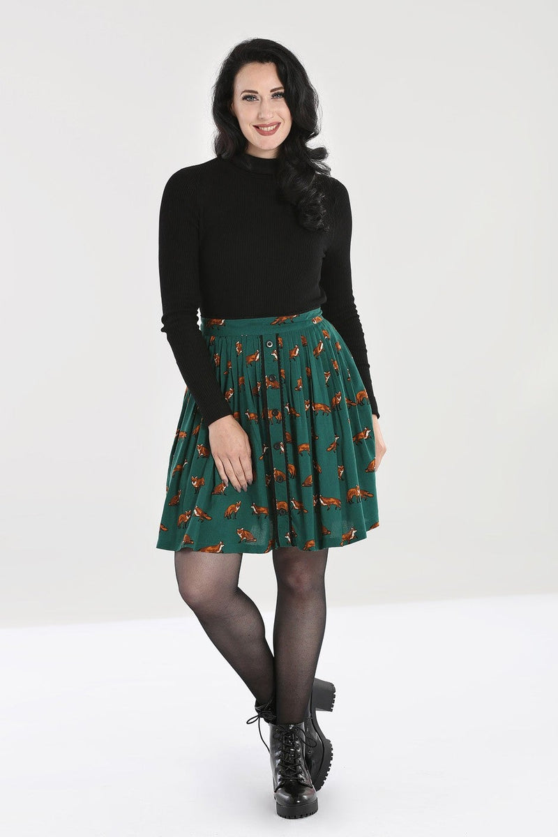 Vixey Fox Print Skirt by Hell Bunny in Green - Minimum Mouse