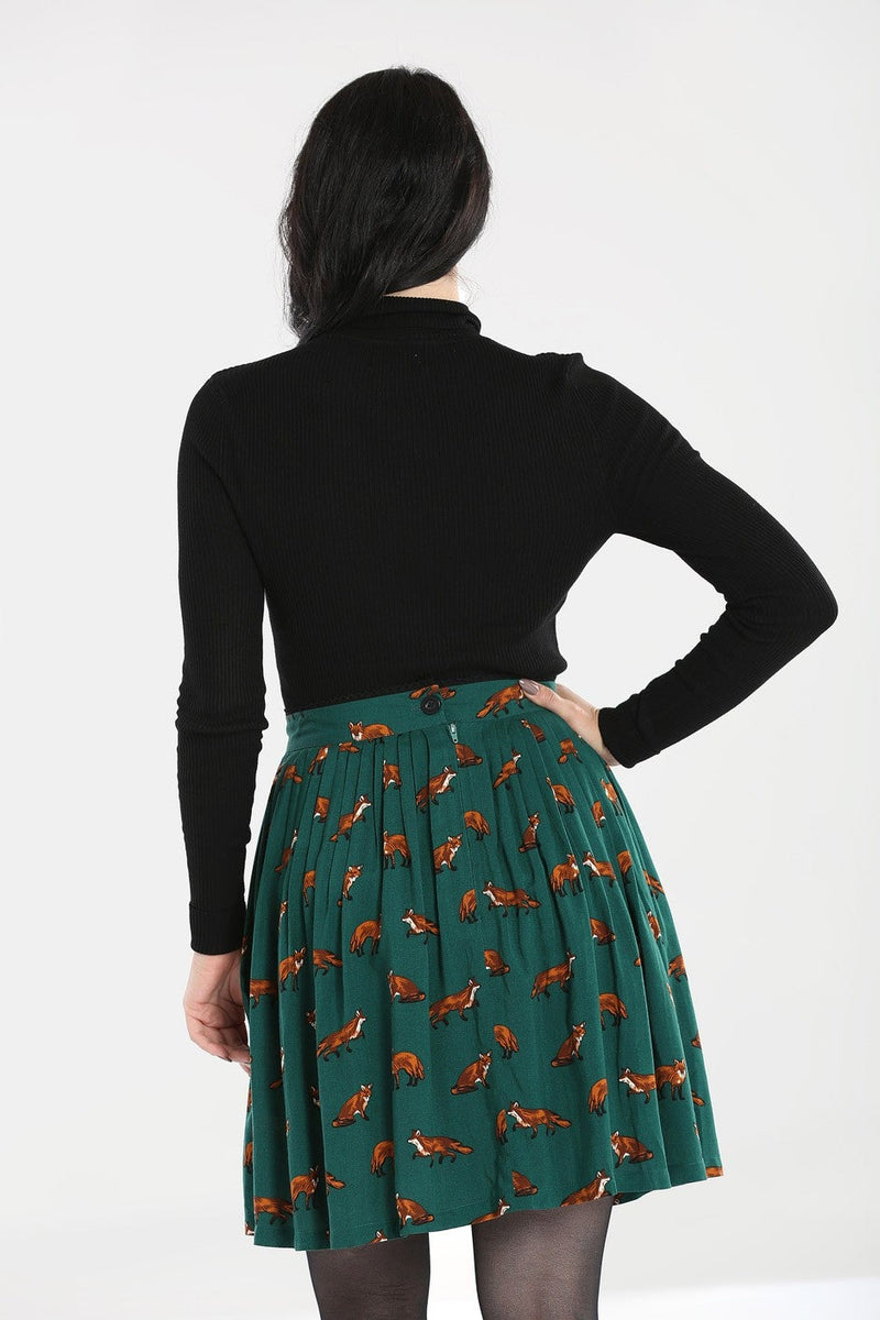 Vixey Fox Print Skirt by Hell Bunny in Green - Minimum Mouse