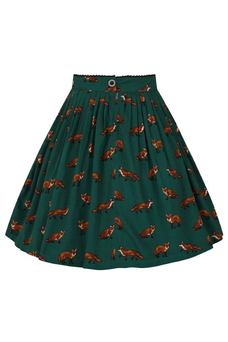 Vixey Fox Print Skirt by Hell Bunny in Green - Minimum Mouse